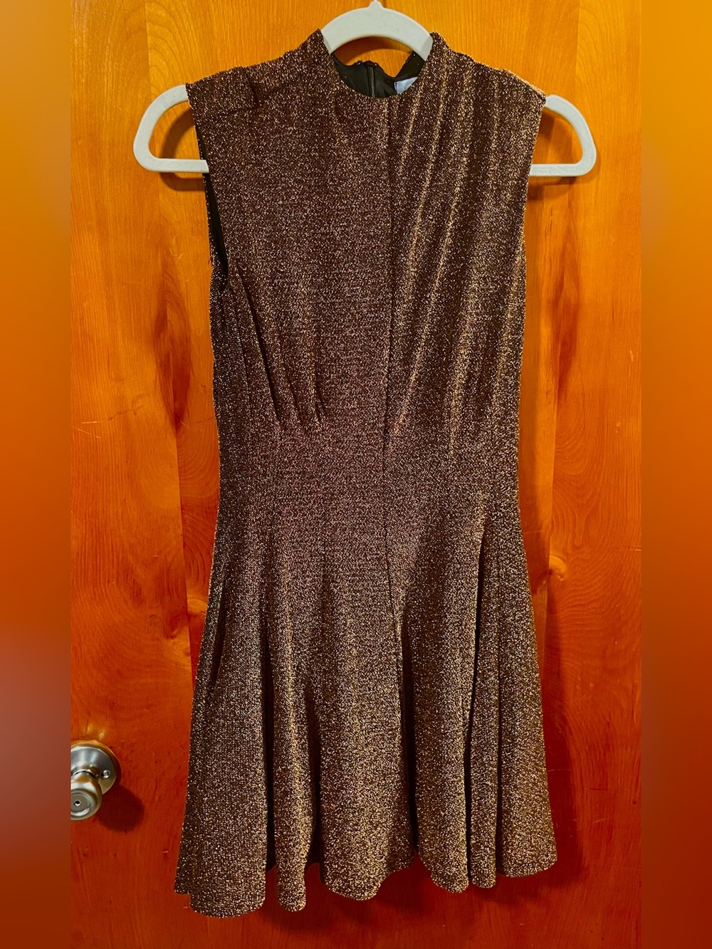 ANTONIO MELANI Metallic Brown Sleeveless Fit & Flare Dress